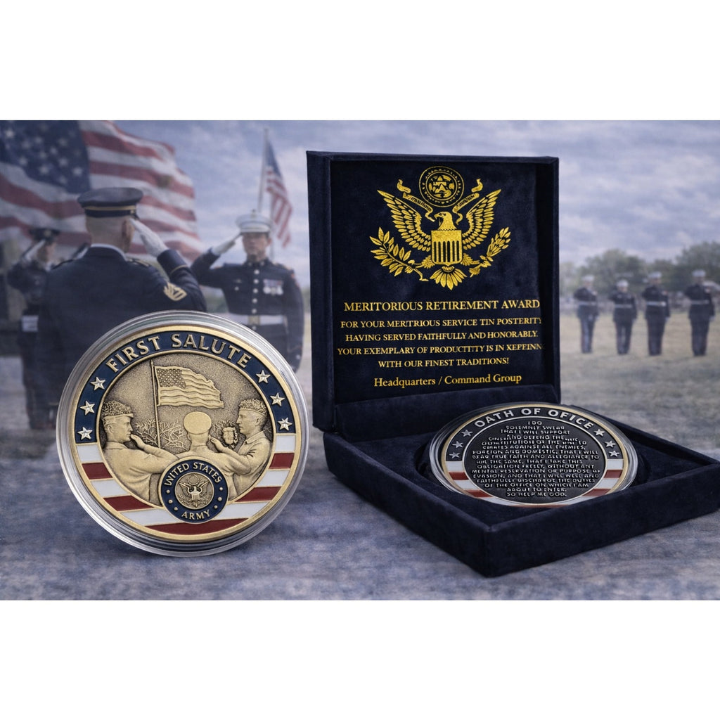 2LT United States Army Officer First Salute Challenge Coin w/ Retirement Award