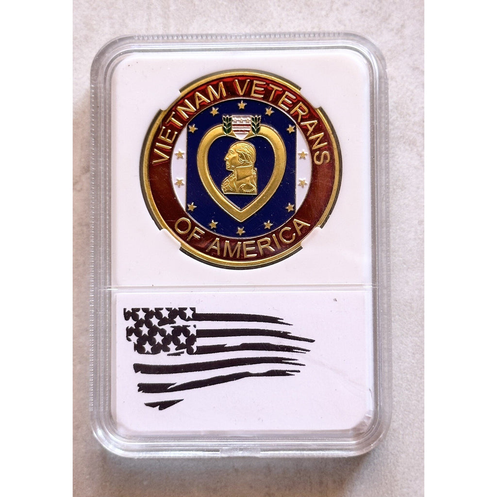 2 PCS LOT X VIETNAM VETERANS OF AMERICA (Purple Heart) Challenge Coin With Case
