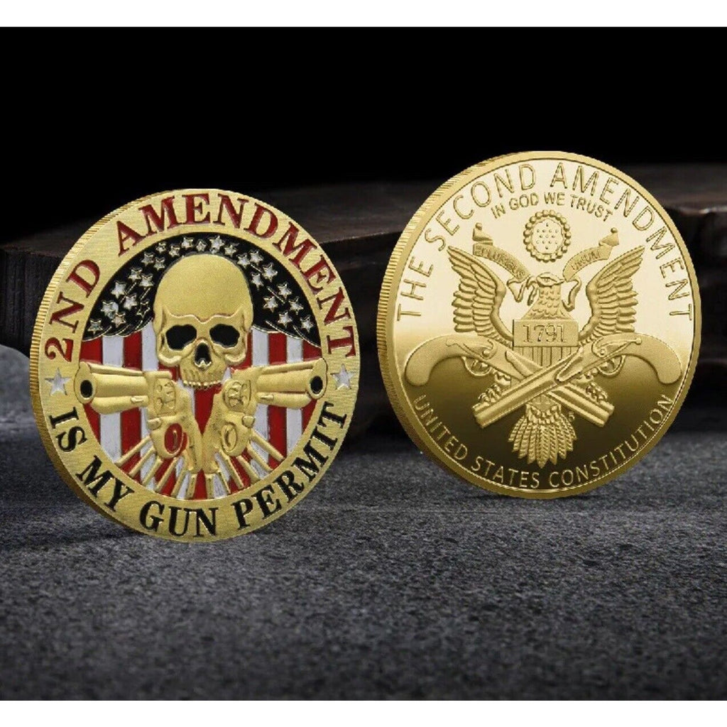 2nd Amendment Is My Gun Permit Skull Challenge Coin USA Seller.