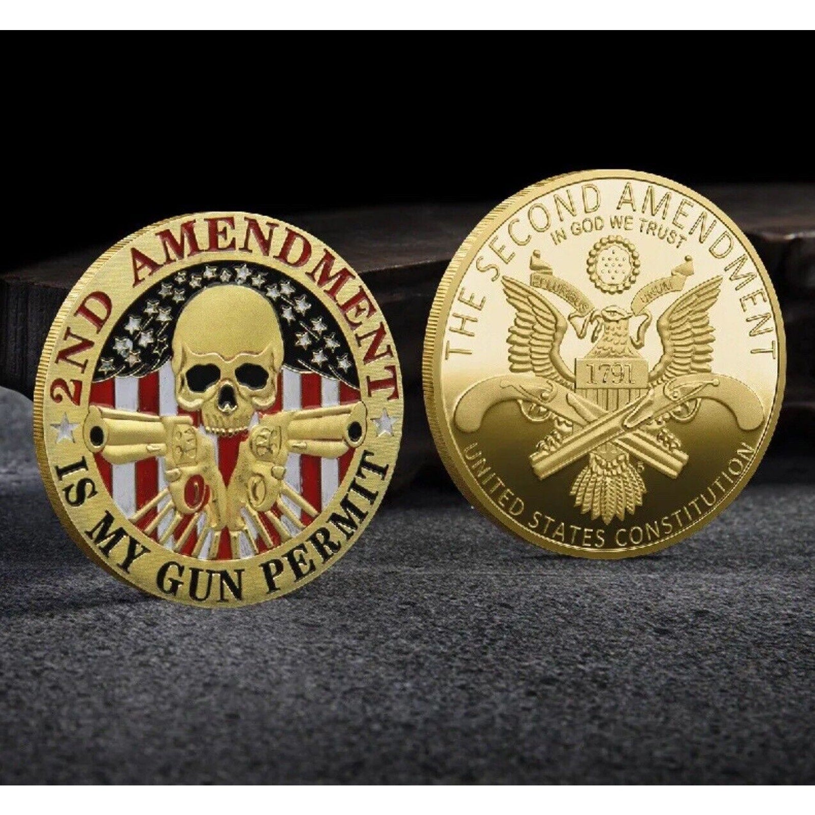 2nd Amendment Is My Gun Permit Skull Challenge Coin USA Seller.
