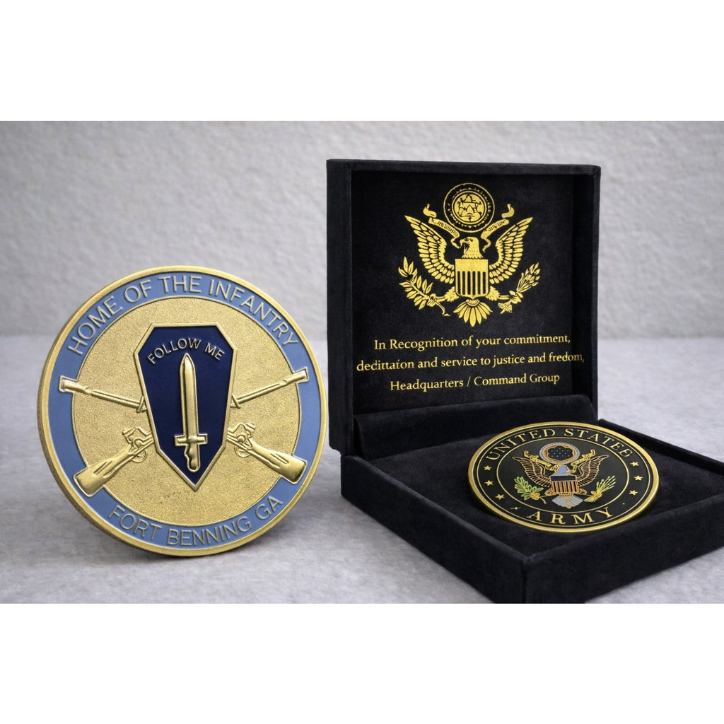 US Army INFANTRY SF Home FT BENNING Logo Coin w/ Achievement Award