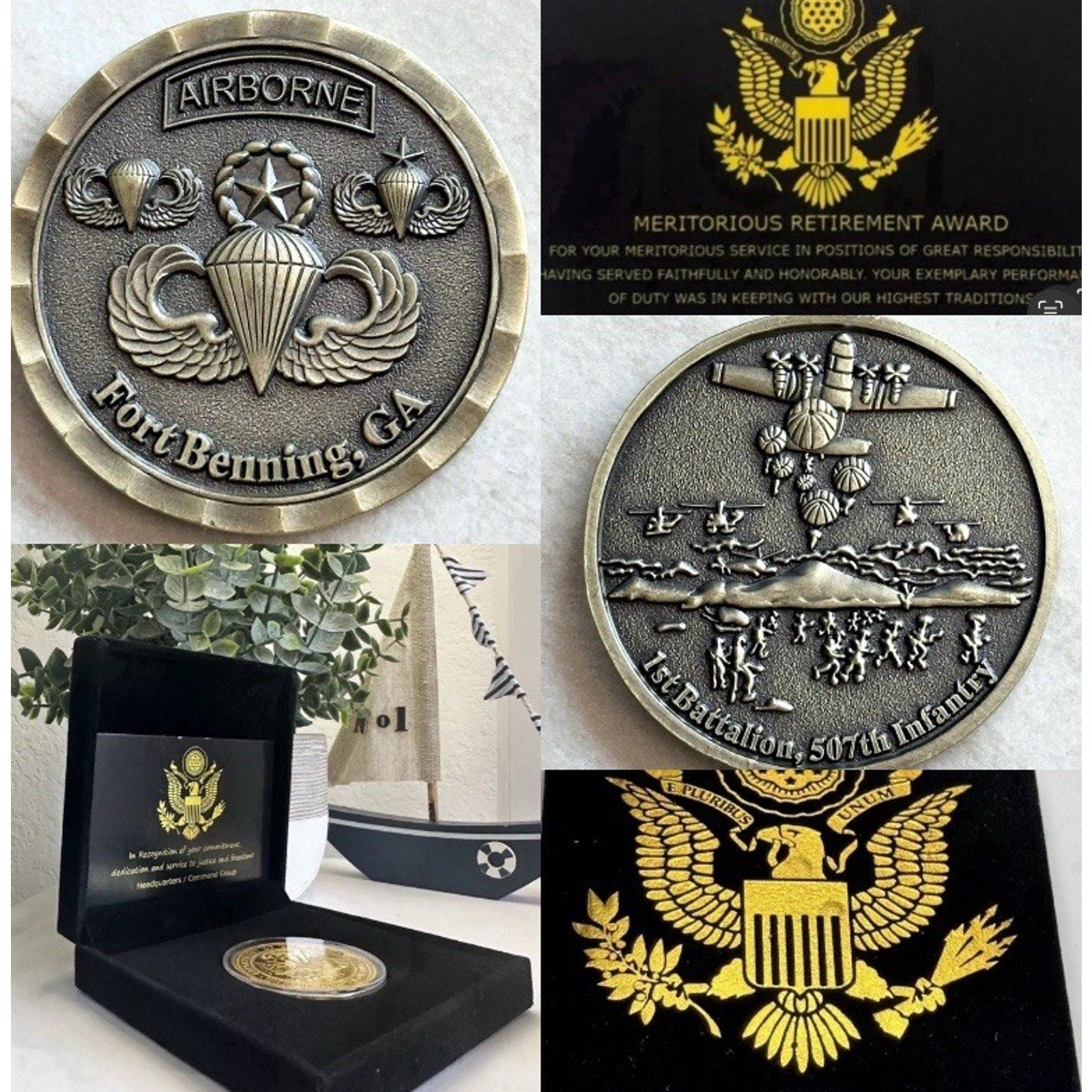 US Army Airborne Challenge Coin With Retirement Award