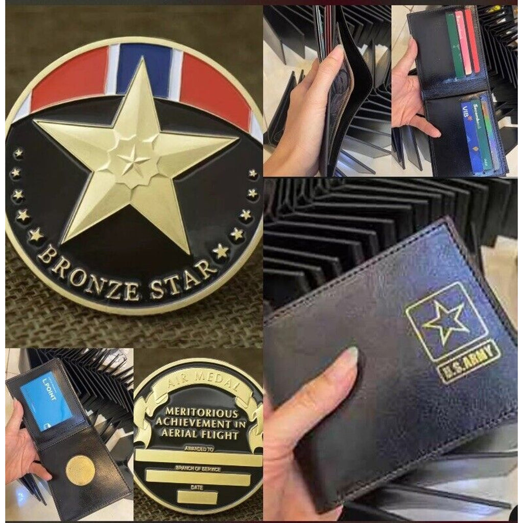 US Military BRONZE STAR USMC USN ARMY USAF USCG w/Credential coin holder wallet