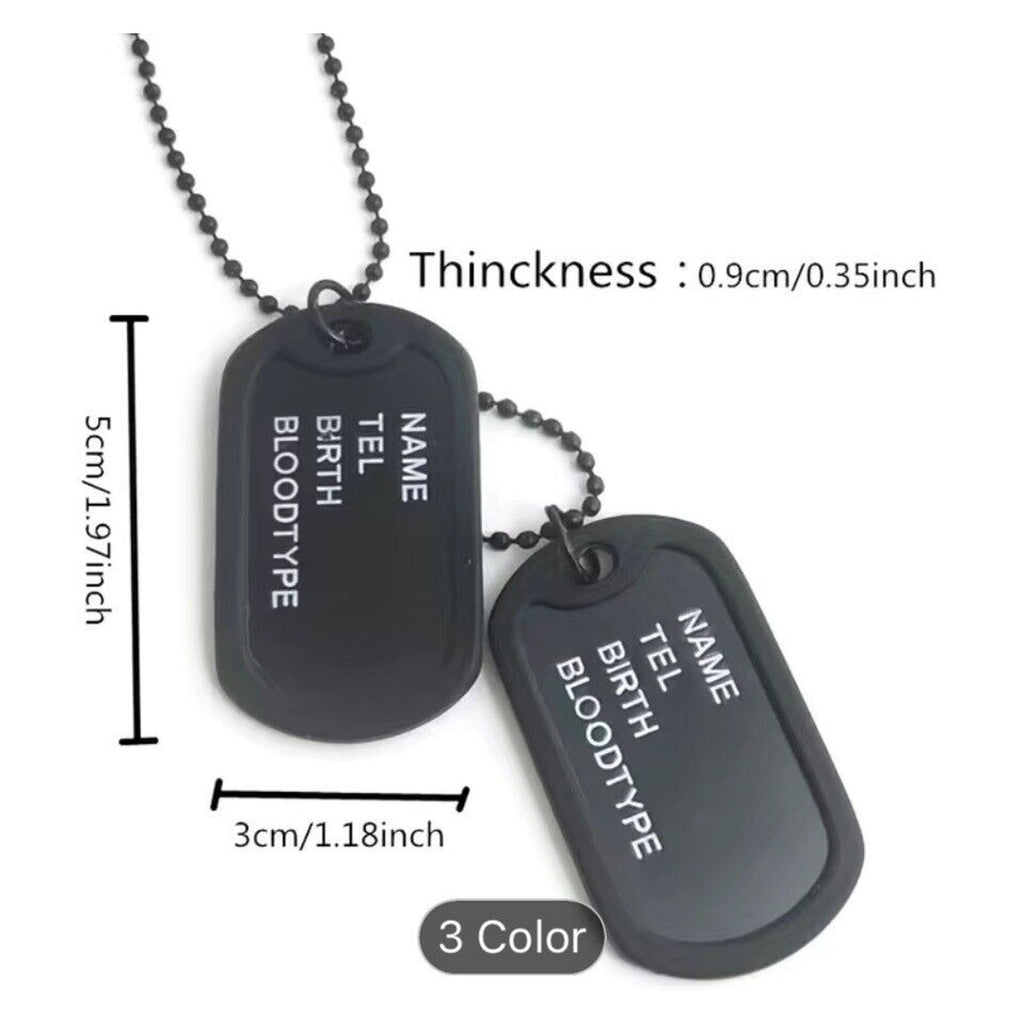 Black Military Army Blank Dog Tag Set w/ Black Ball Chains