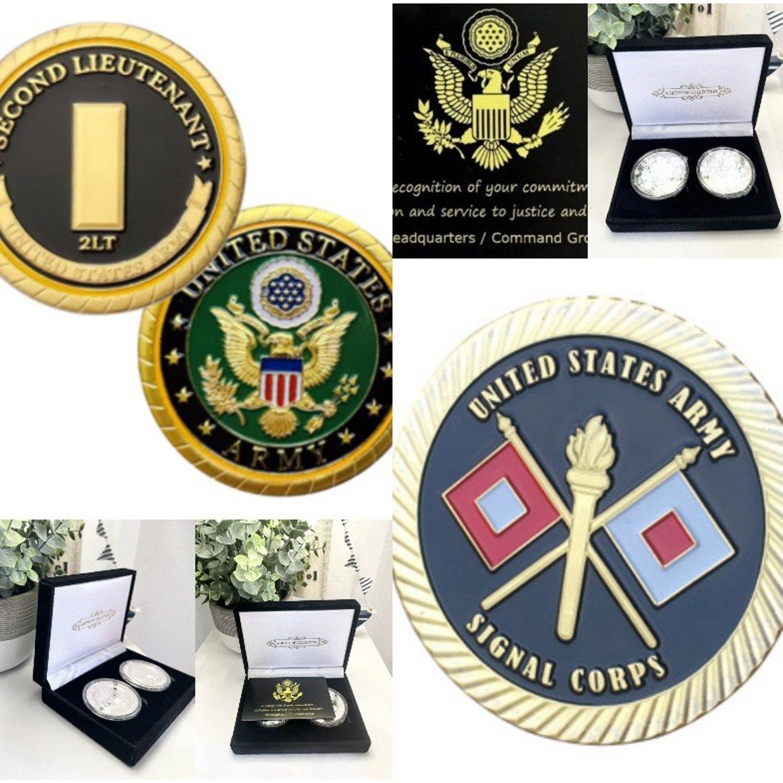 2pcs Army Rank 2LT 2nd O-2 And Signal Corps Coin