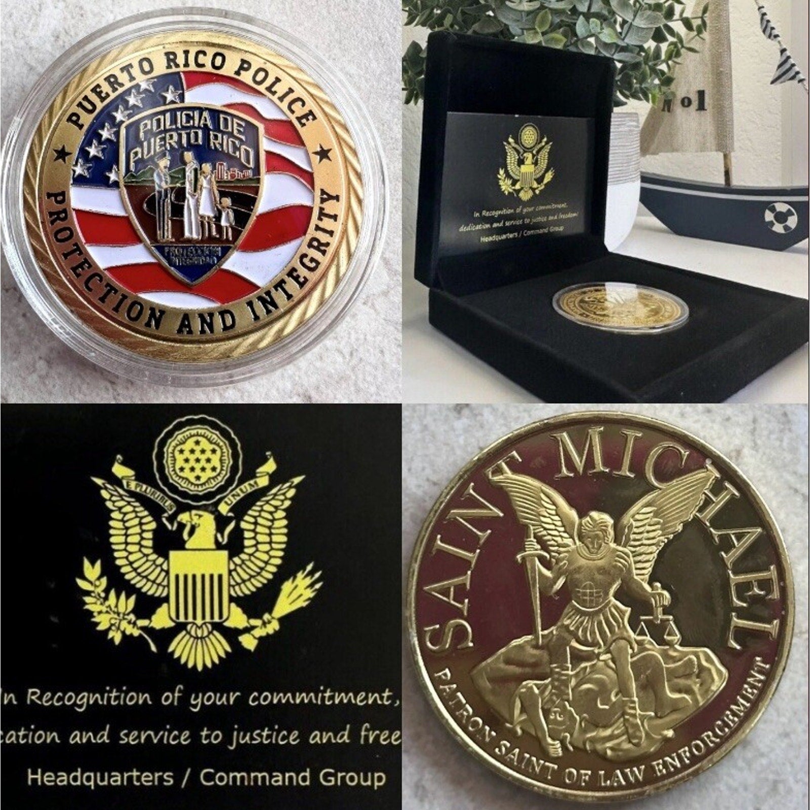 Puerto Rico Police forces Officer Protection Coin W/ Retirement Award