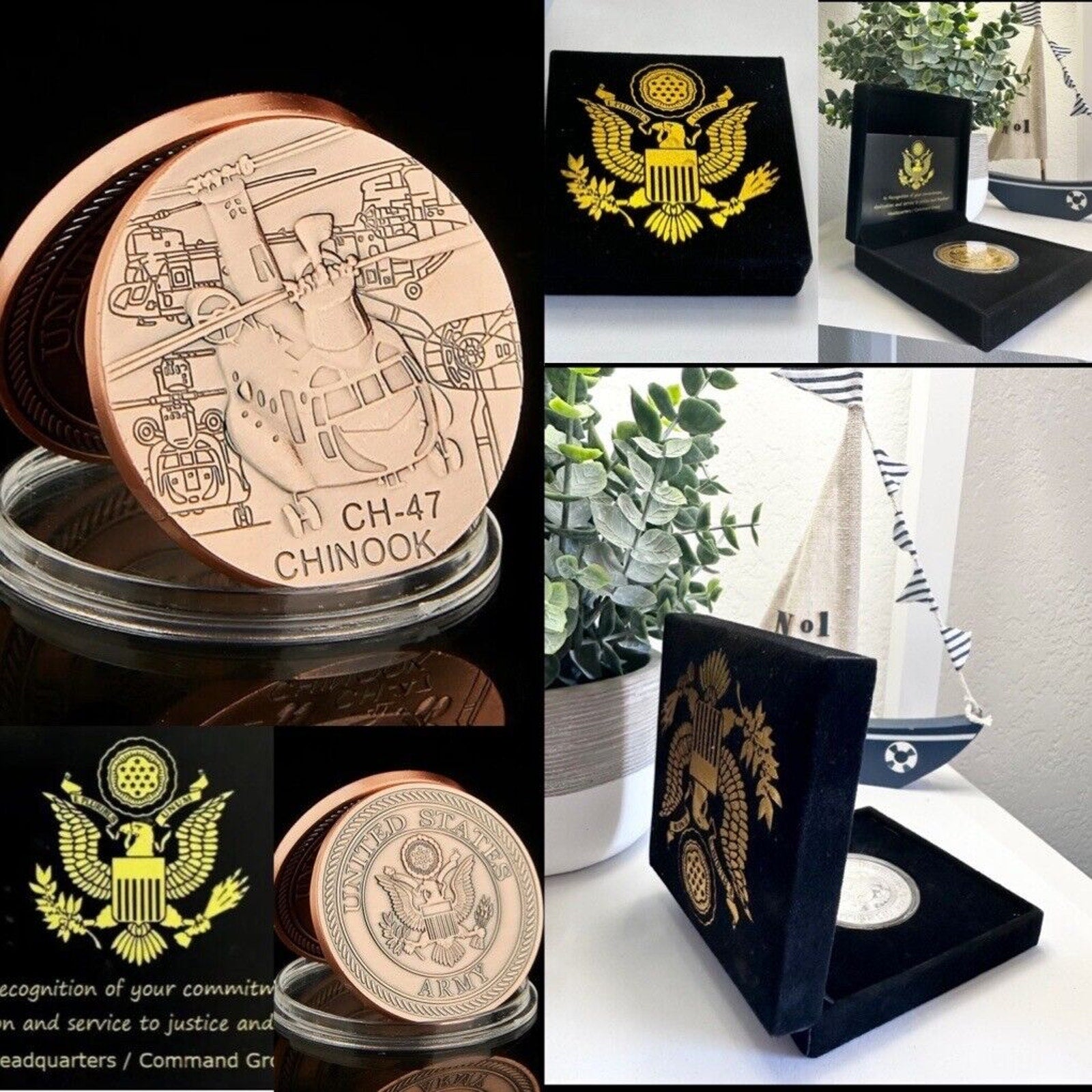 ARMY CH-47 CHINOOK MILITARY LOGO CHALLENGE COIN With Special Velvet Case