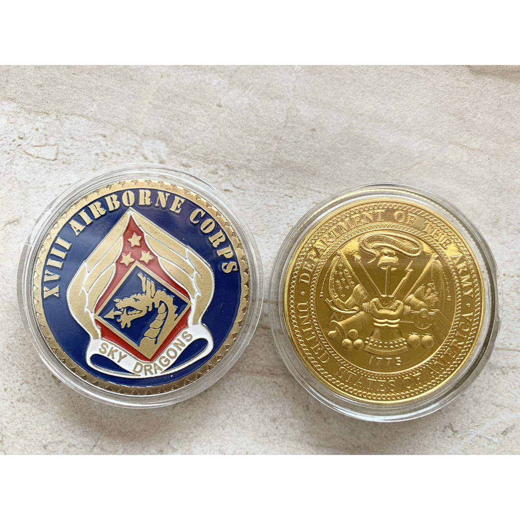 US ARMY XVIII AIRBORNE CORPS "Sky Dragons" Commemorative w/ Retirement Award