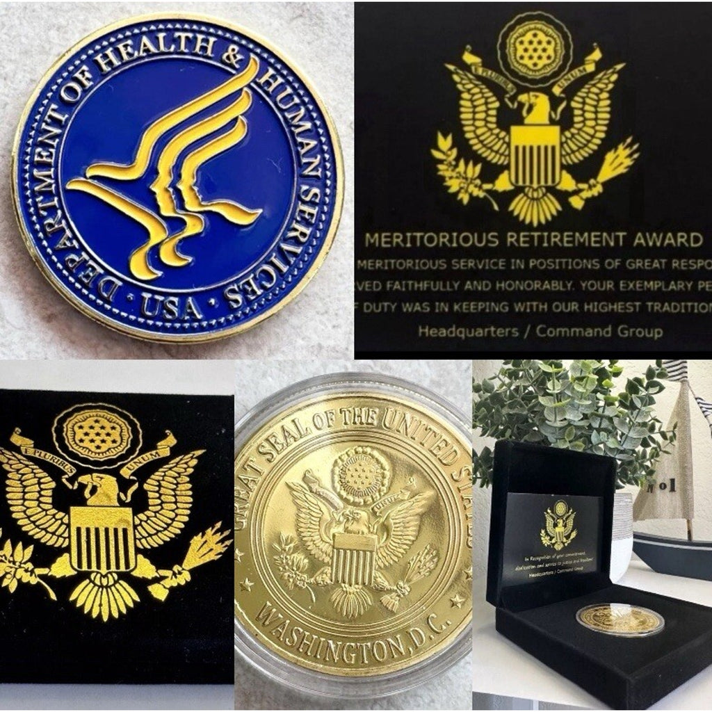 United States Department of Health & Human Services Coin With Retirement Award
