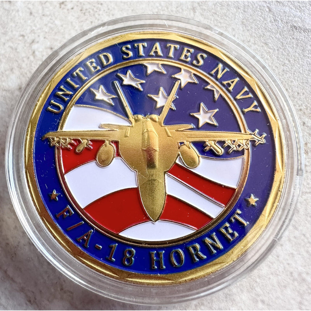 U S NAVY F/A 18 HORNET Challenge Coin with special velvet w/ Retirement Award