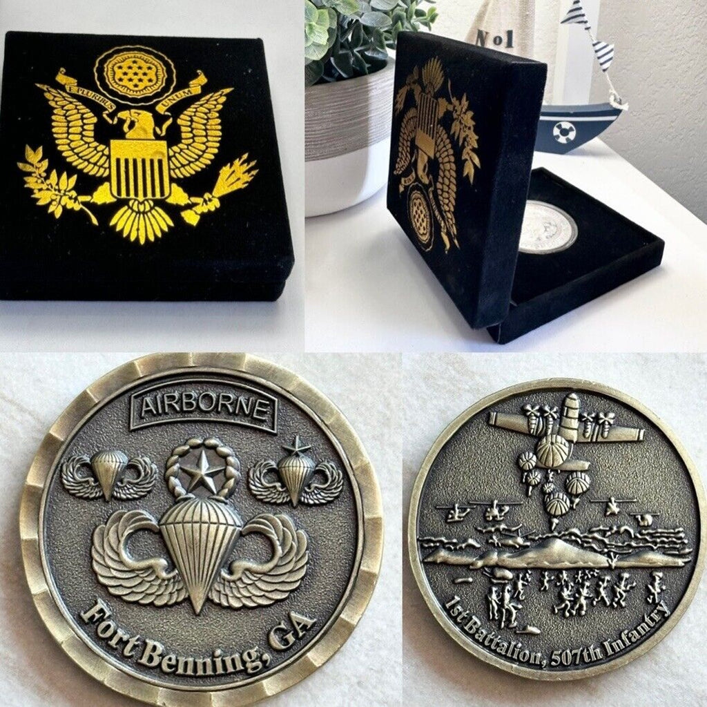 Rare US ARMY PARATROOPER AIRBORNE School Fort Benning GA COIN With Velvet Case