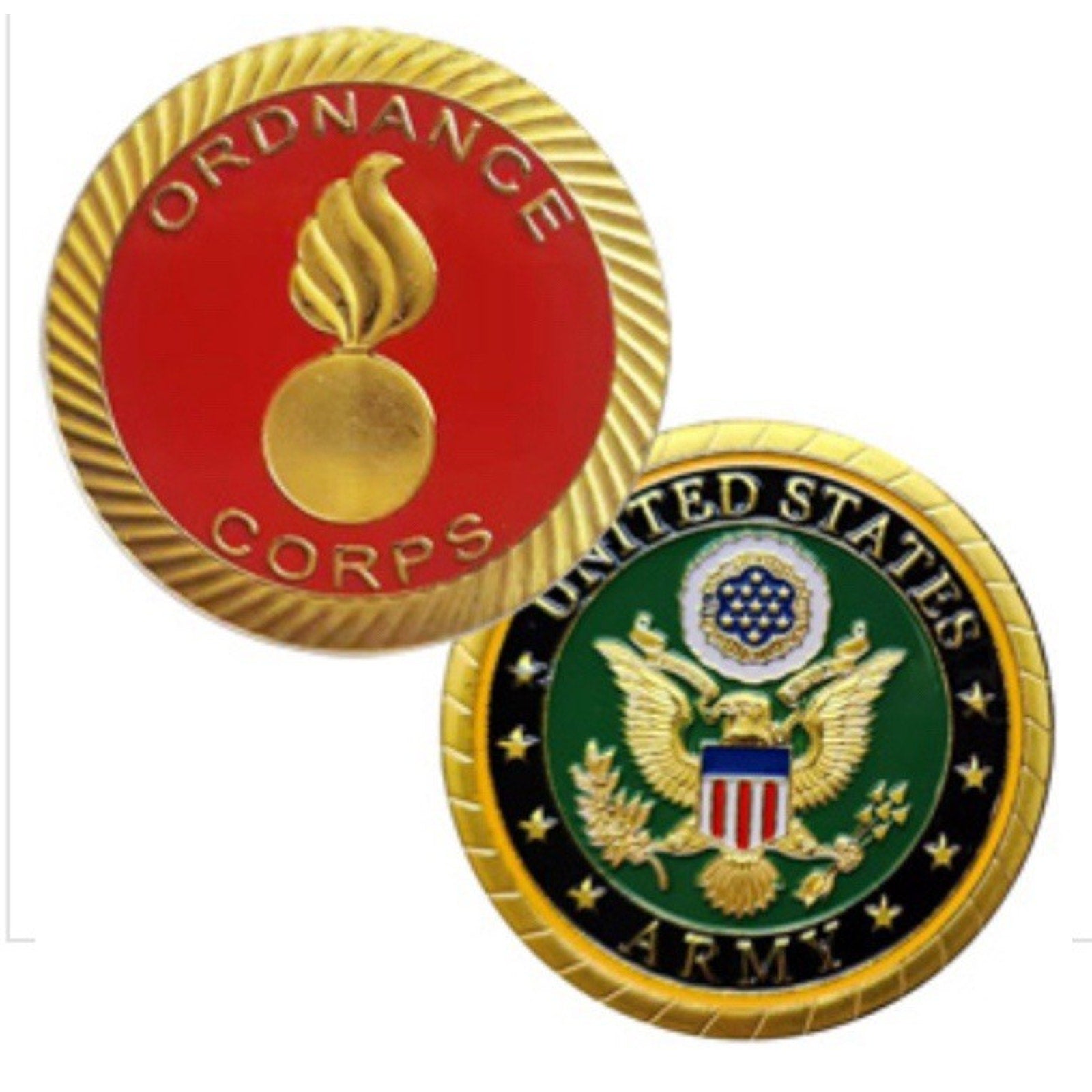 2pcs Army Rank 2LT 2nd O-2 And Ordnance Corps Coin