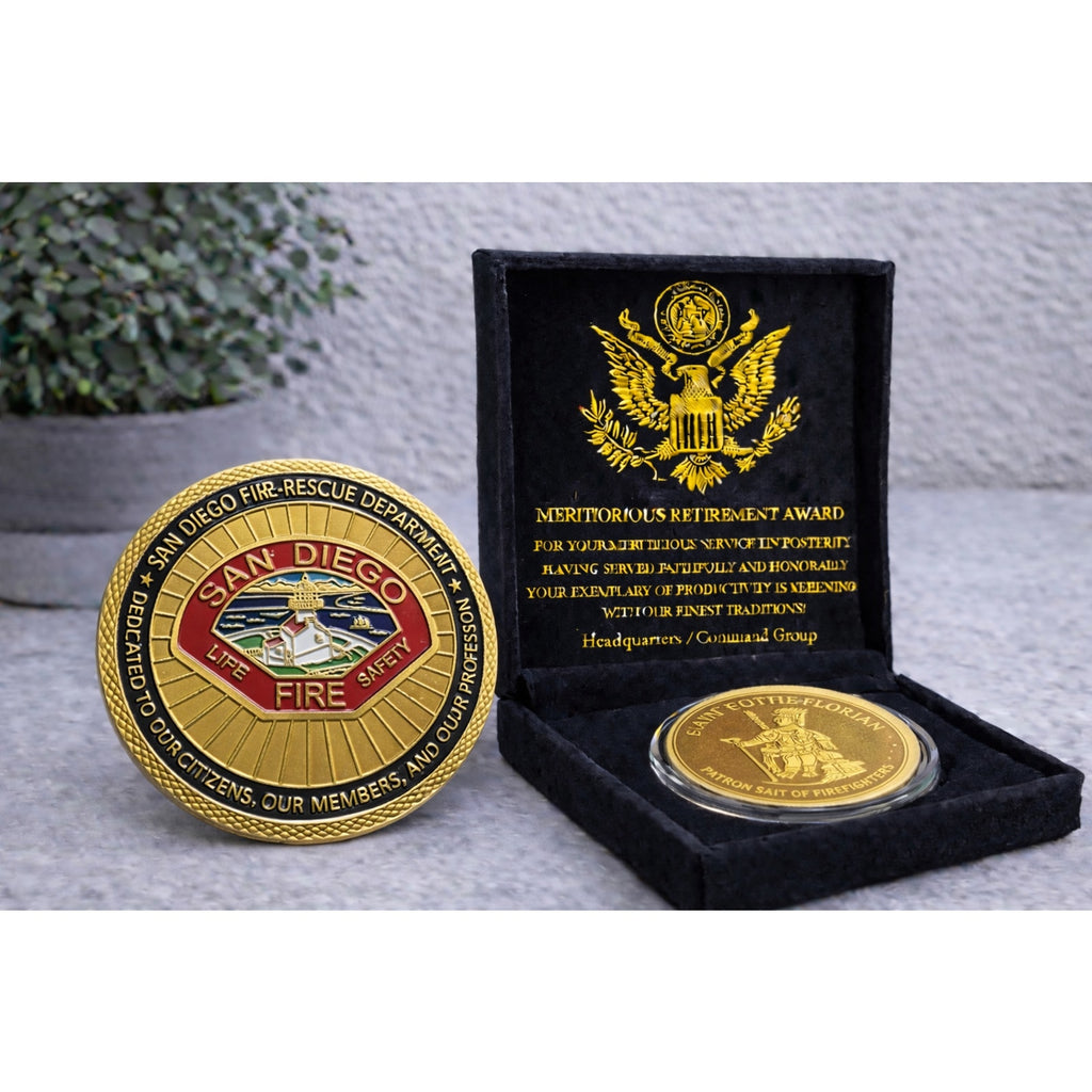 SAN DIEGO FIRE RESCUE DEPT Challenge Coin w/ Retirement Award