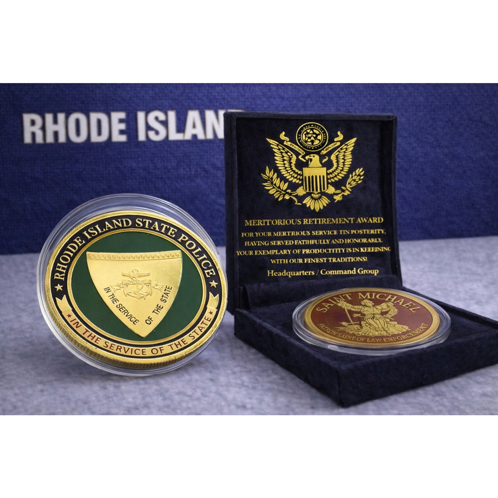 RHODE ISLAND STATE POLICE Challenge Coin w/ Retirement Award
