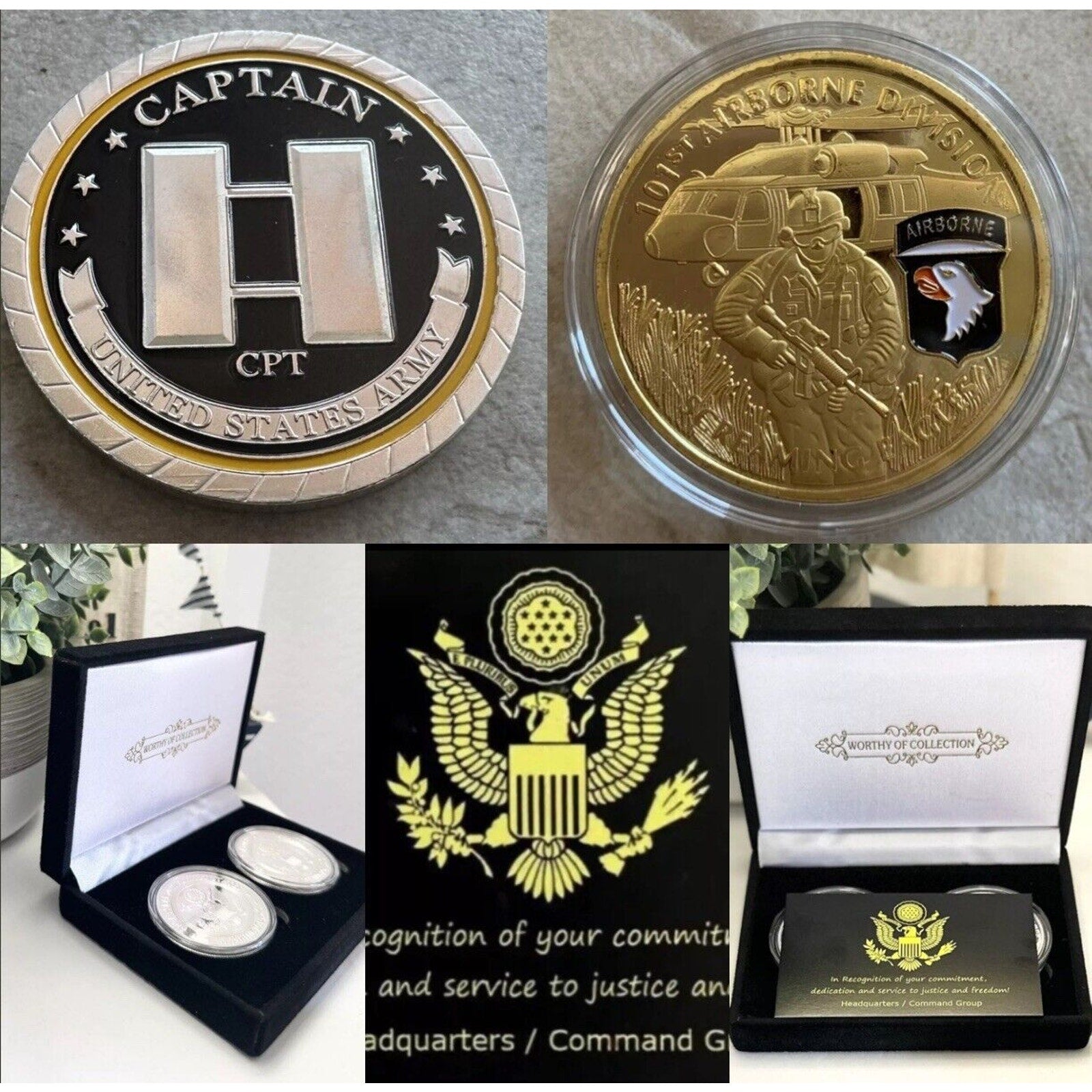 Army Rank Captain O-3 And 101 st Combat Airborne Division Screaming Eagles 101th CHALLENGE