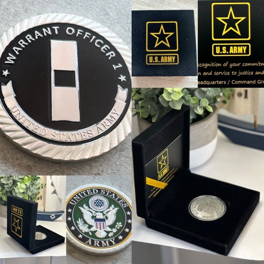 UNITED STATES ARMY WARRANT OFFICER 1 CHALLENGE COIN W Special Army Velvet Case