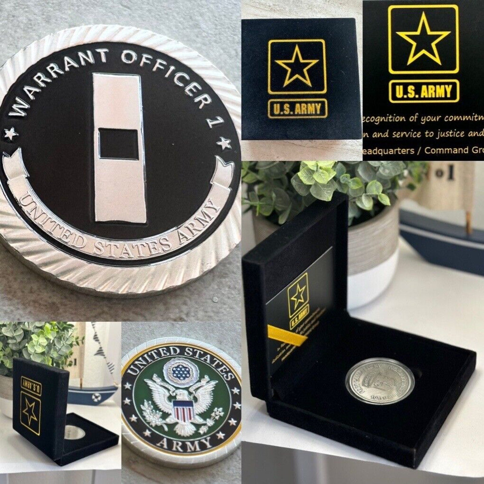 UNITED STATES ARMY WARRANT OFFICER 1 CHALLENGE COIN W Special Army Velvet Case