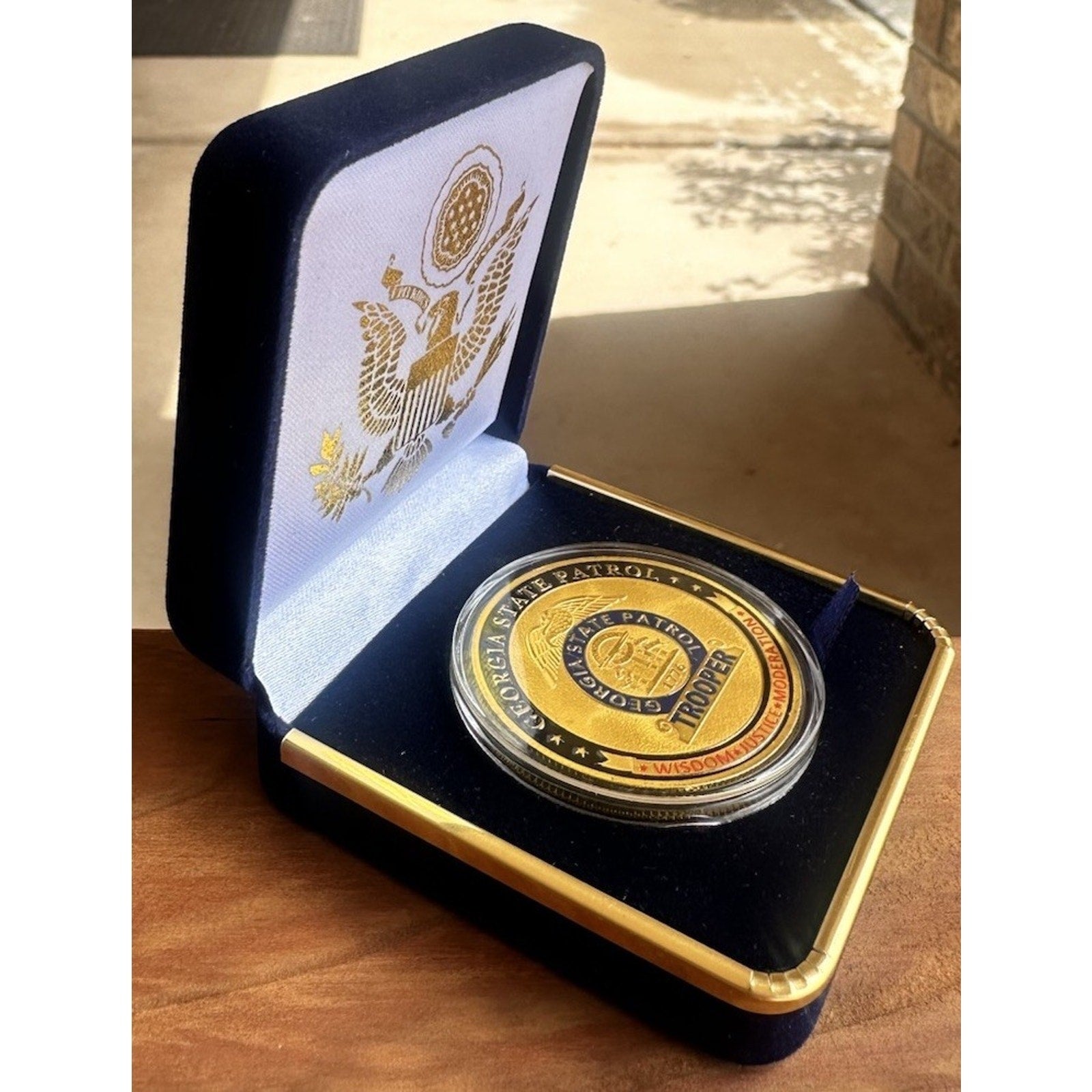 GEORGIA STATE PATROL Challenge Coin With Blue Velvet Case. Fast Shipping!