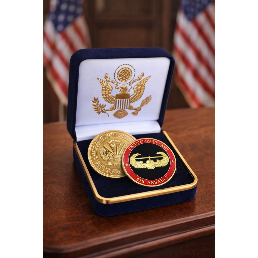 US Army Air Assault Airborne School Challenge Coin with Velvet Case