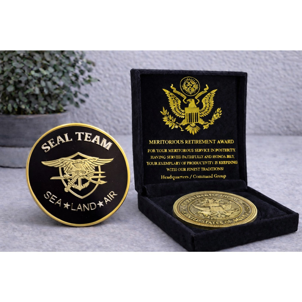 US Navy Seal Team SEA LAND AIR Military Challenge Coin w/ Retirement Award