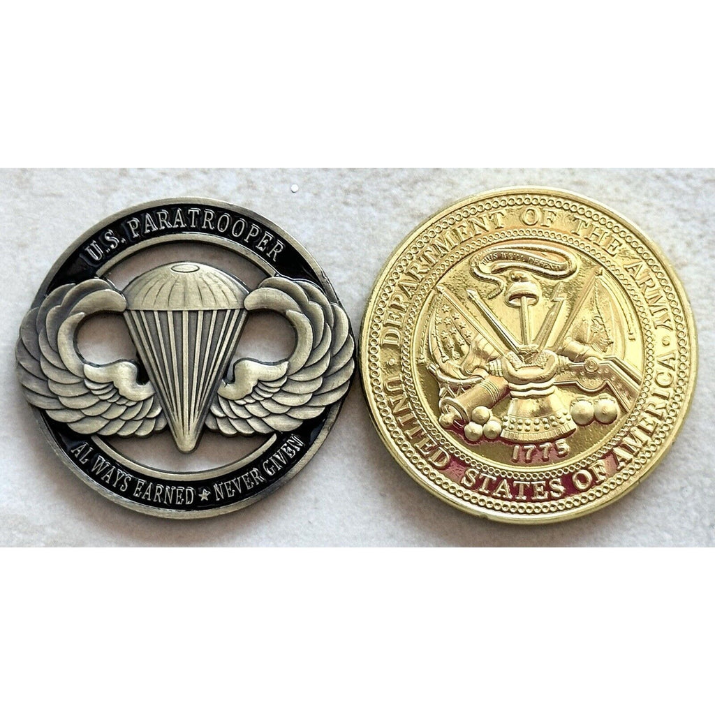 82nd Airborne Division / U.S. Army Challenge Coin W Jump Wings Badge