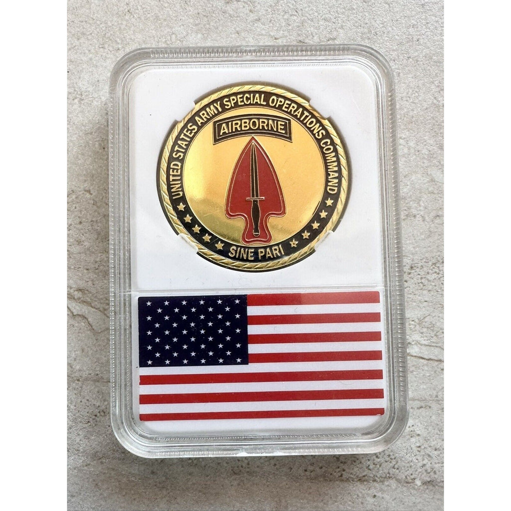 Army Special Operations Command Challenge Coin Sine Pari With Case  Fast Ship