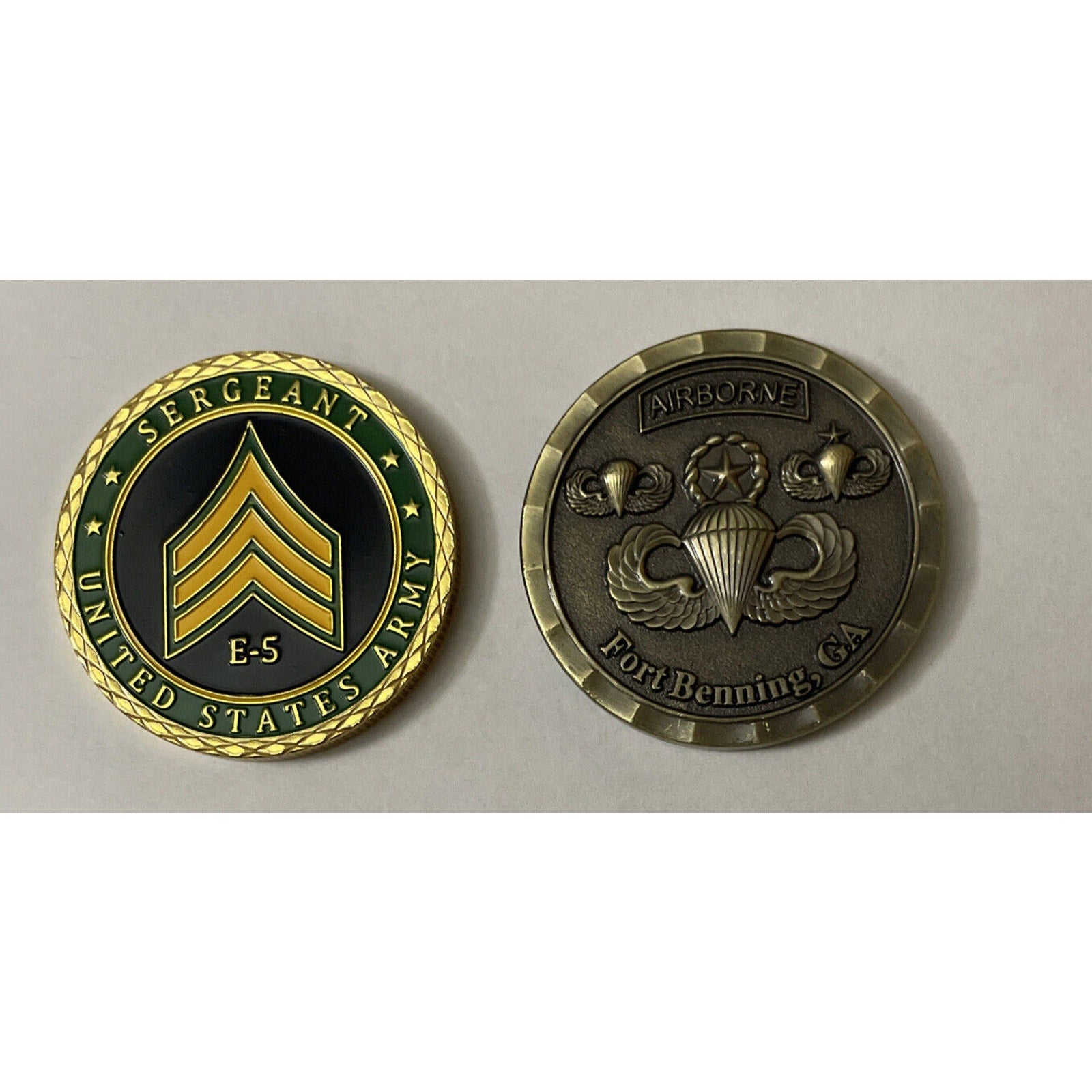 2pcs 507th Airborne School Jump Wing Badge E-5 Sergeant Coin US Army Ft Benning.
