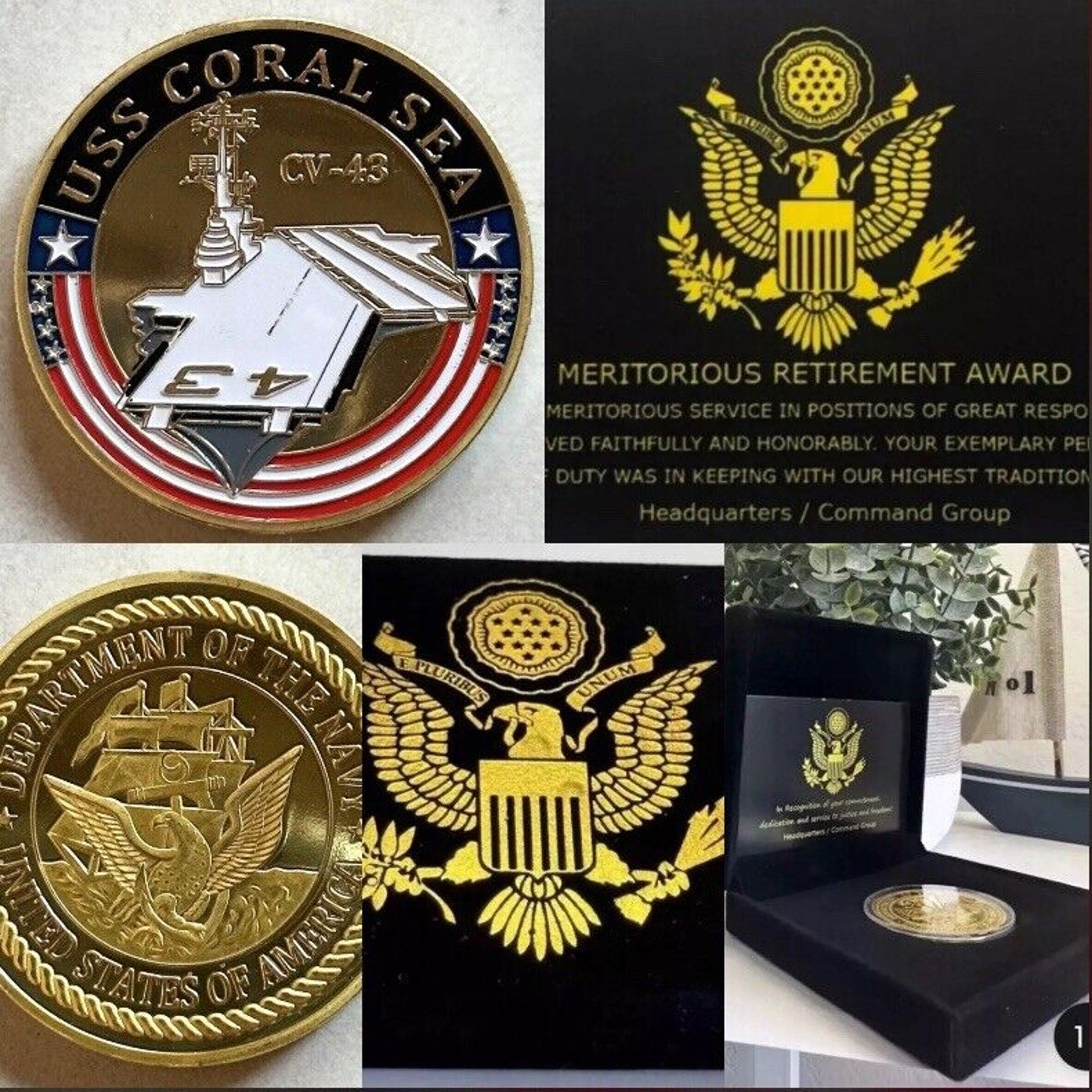 US NAVY - USS CORAL SEA CV-43 Challenge Coin Retirement Award