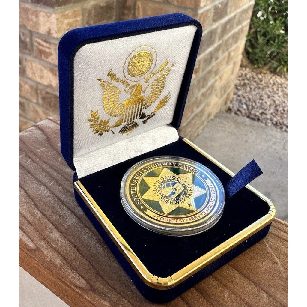 SOUTH DAKOTA HIGHWAY PATROL Challenge Coin With Blue Velvet Case. Fast Shipping!
