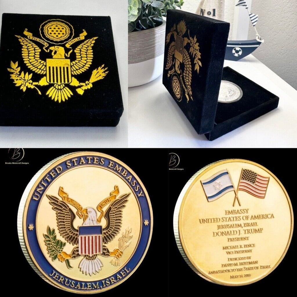 USA Trump Embassy Dedication Jerusalem Israel Coin W/ velvet presentation box