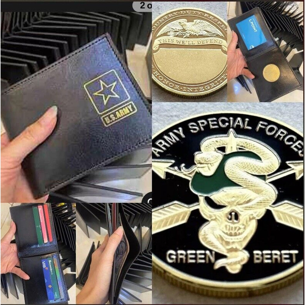 SF Army Special Forces Green Beret with Credential coin holder wallet