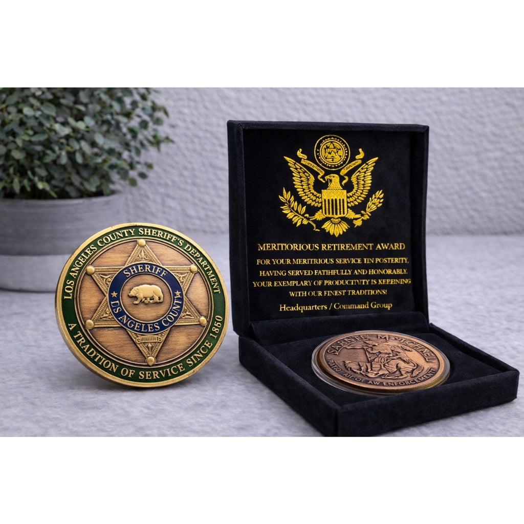 Los Angeles LA county sheriff LASD Police challenge coin w/ Retirement Award