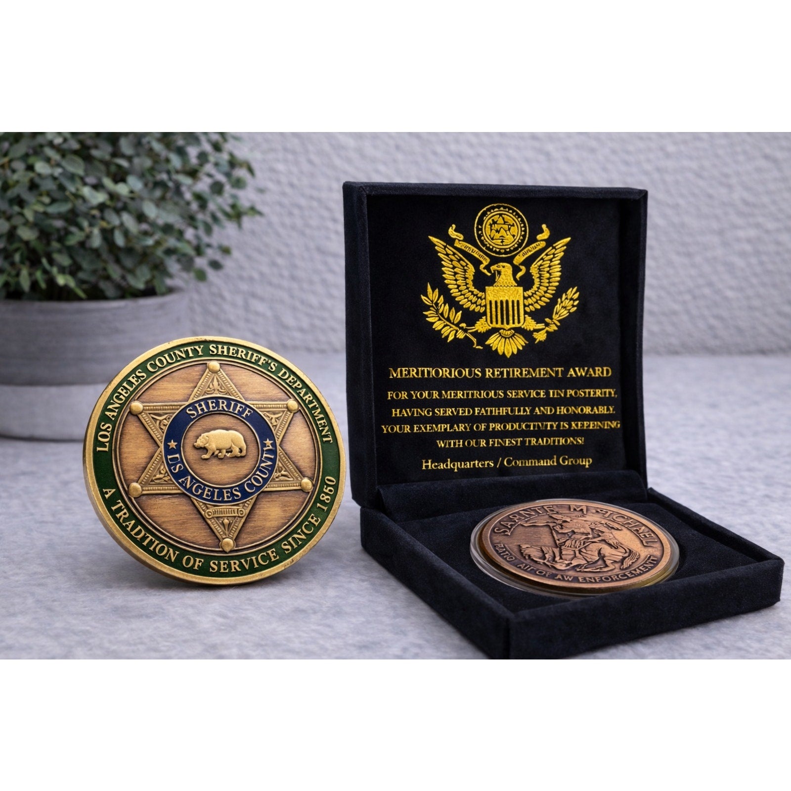 Los Angeles LA county sheriff LASD Police challenge coin w/ Retirement Award