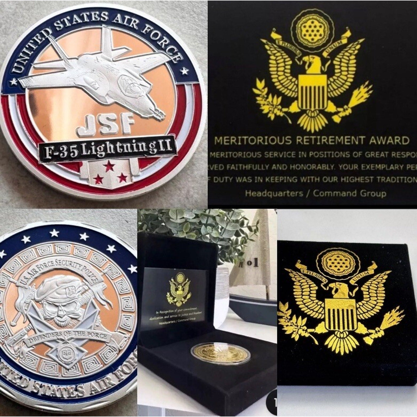 F-35 Lightning JSF USAF Air Force Navy Coin With Retirement Award