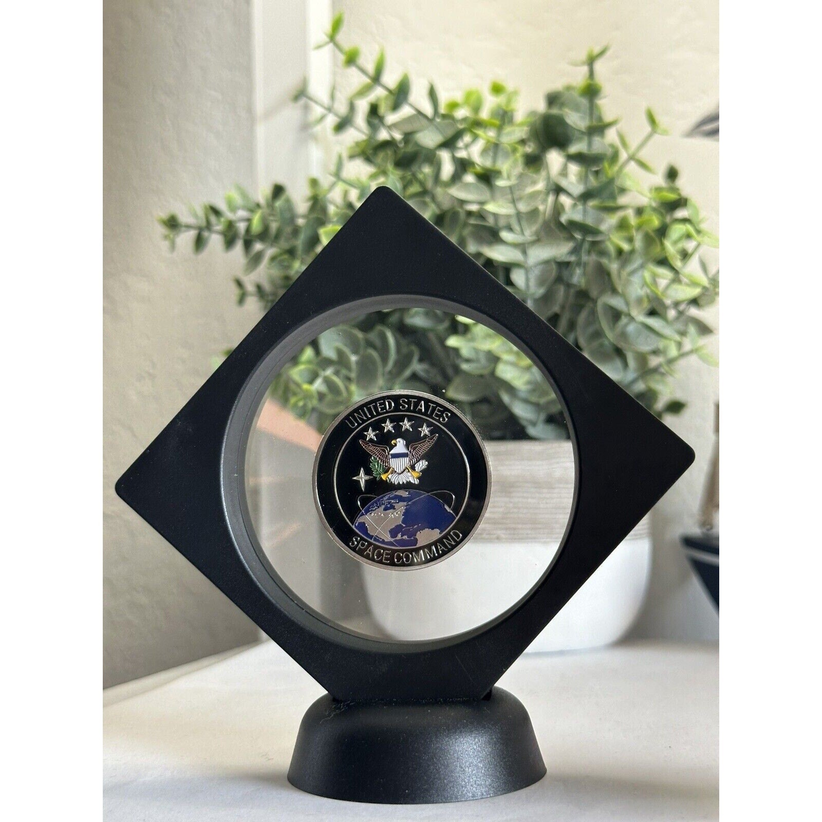United State AIR FORCE SPACE COMMAND Challenge Coin With Display Case
