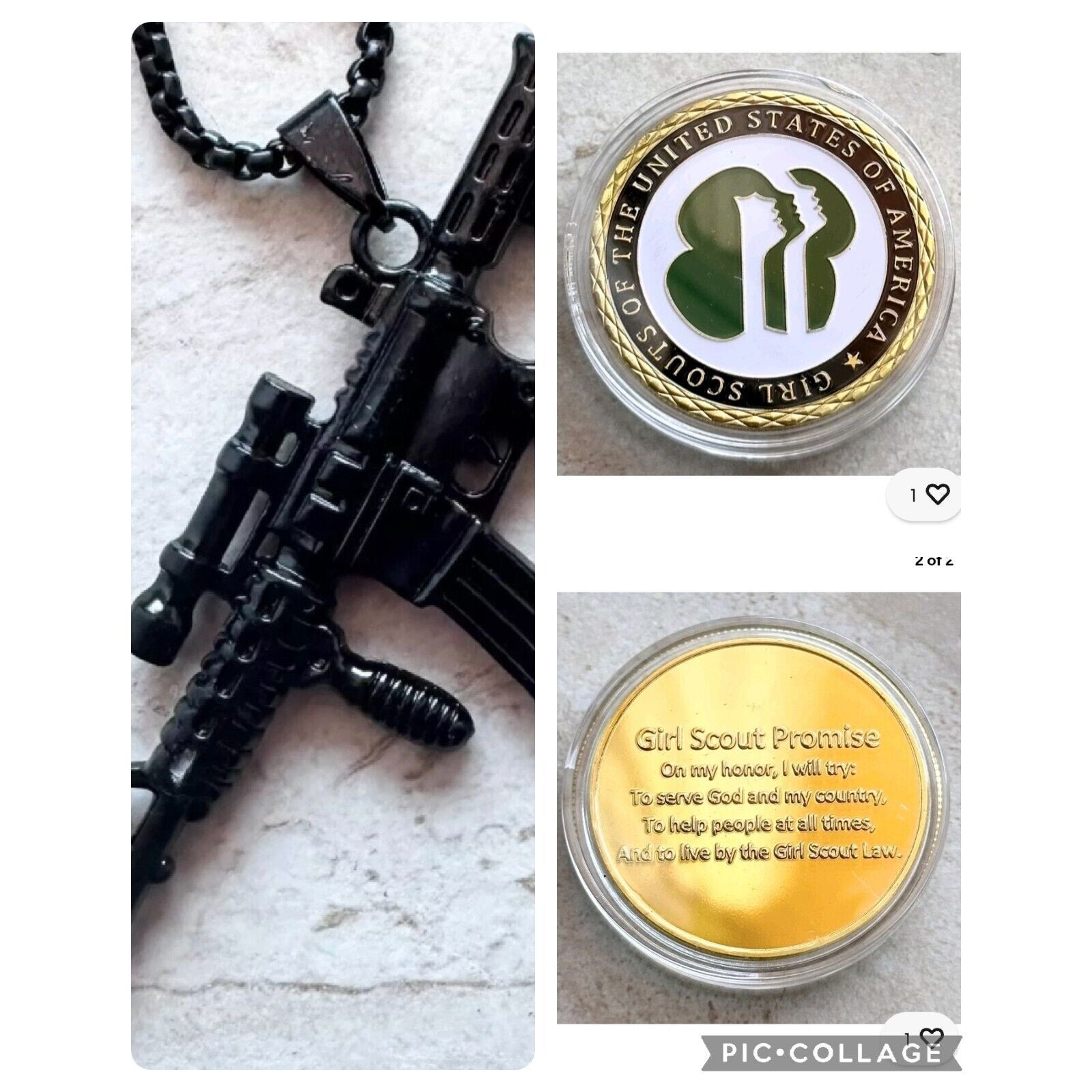 2pcs GIRL SCOUTS OF THE UNITED STATES OF AMERICA Award Coin And Dog Tag