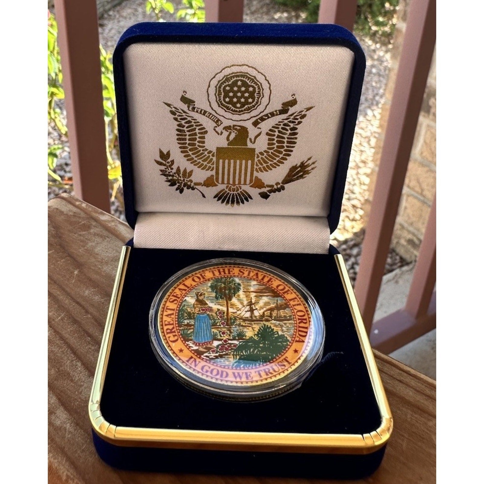 Great State of FLORIDA State Seal Colorized Collectible Challenge Coin W/ Case