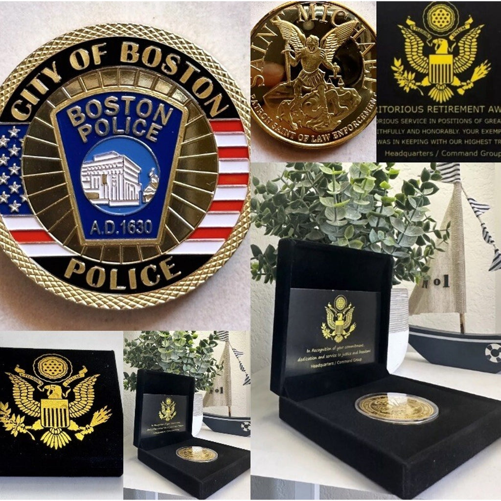 CITY OF BOSTON POLICE DEPT Challenge Coin With Retirement Award