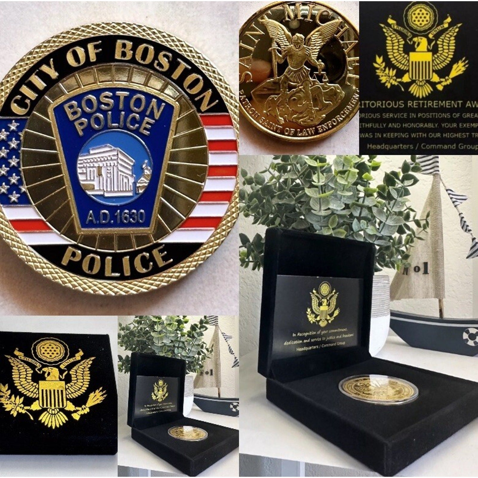 CITY OF BOSTON POLICE DEPT Challenge Coin With Retirement Award
