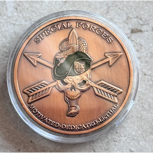 Army Special Forces Challenge Coin Motivated Dedicated Lethal Military & Case