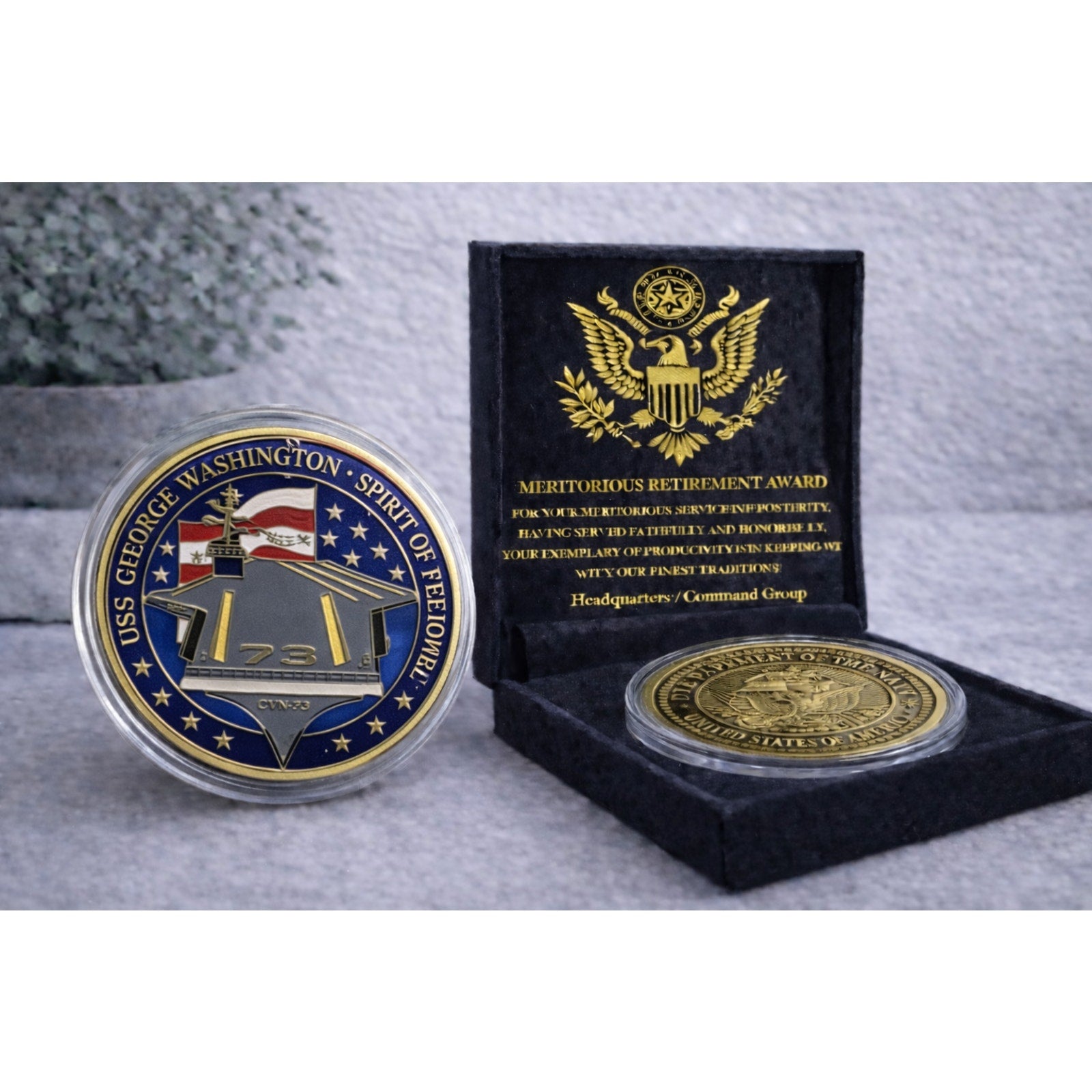 US NAVY USS GEORGE WASHINGTON CVN-73 Challenge Coin w/ Retirement Award