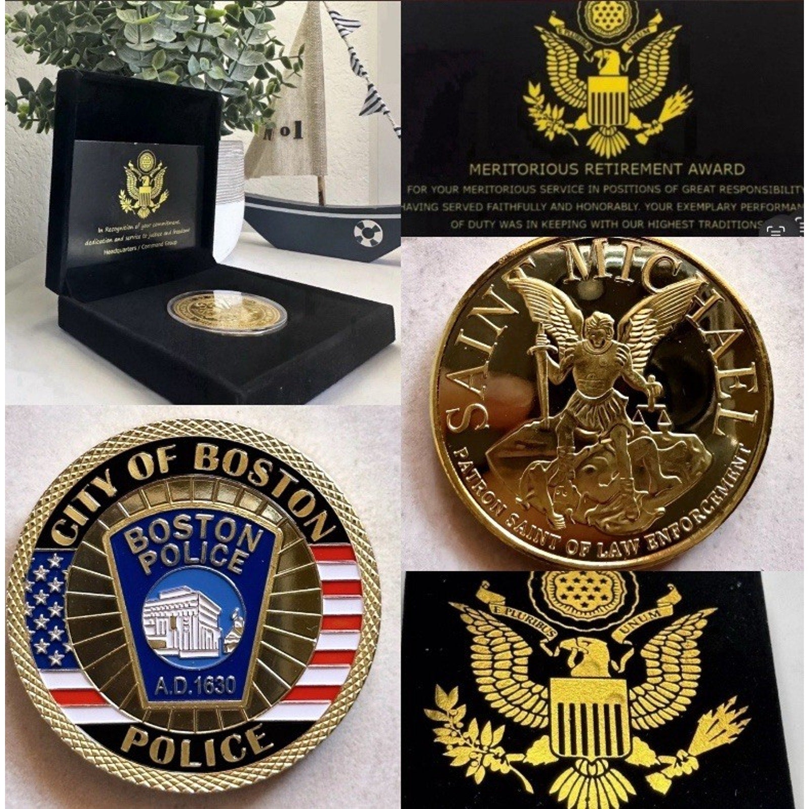 CITY OF BOSTON POLICE DEPT Challenge Coin With Retirement Award