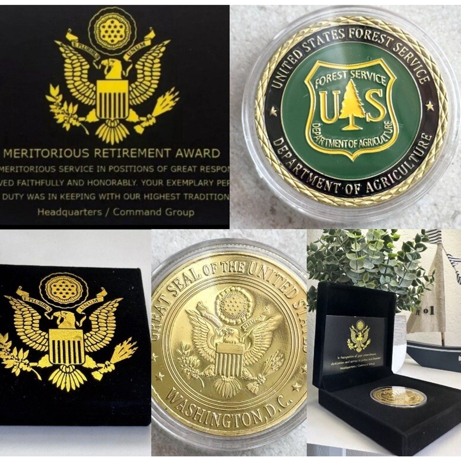 United States Forest Service Challenge Coin With Retirement Award
