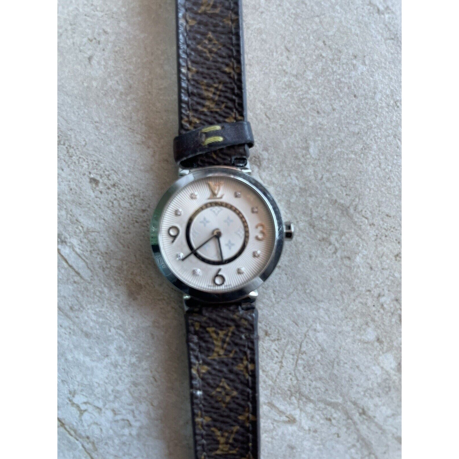 LOUIS VUITTON Tambour Slim Monogram, Quartz, 28mm, Stainless Steel Pre-owned