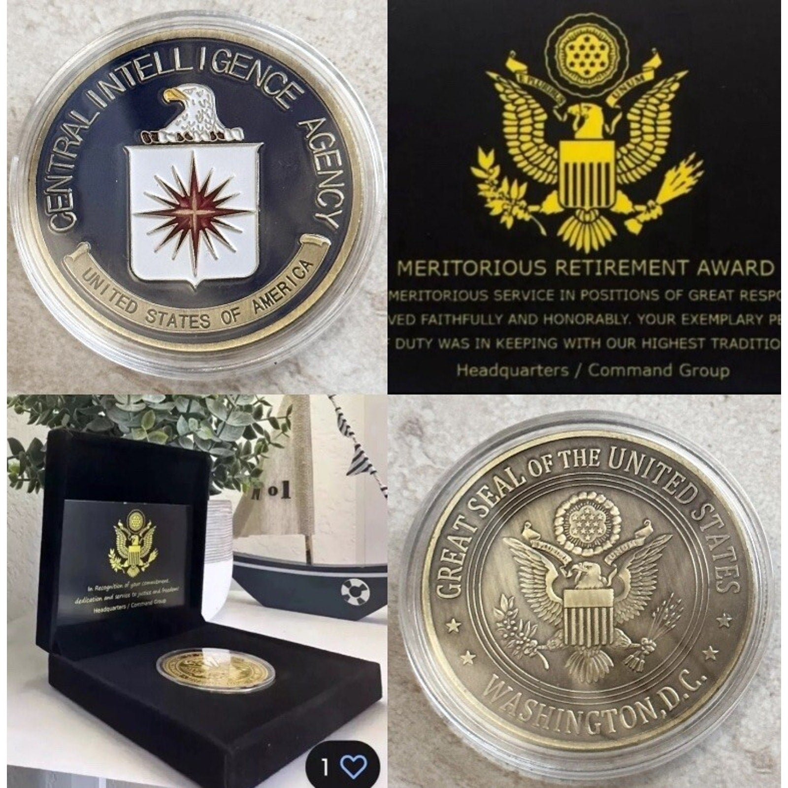 Central Intelligence Agency (CIA) Challenge Coin With Retirement Award