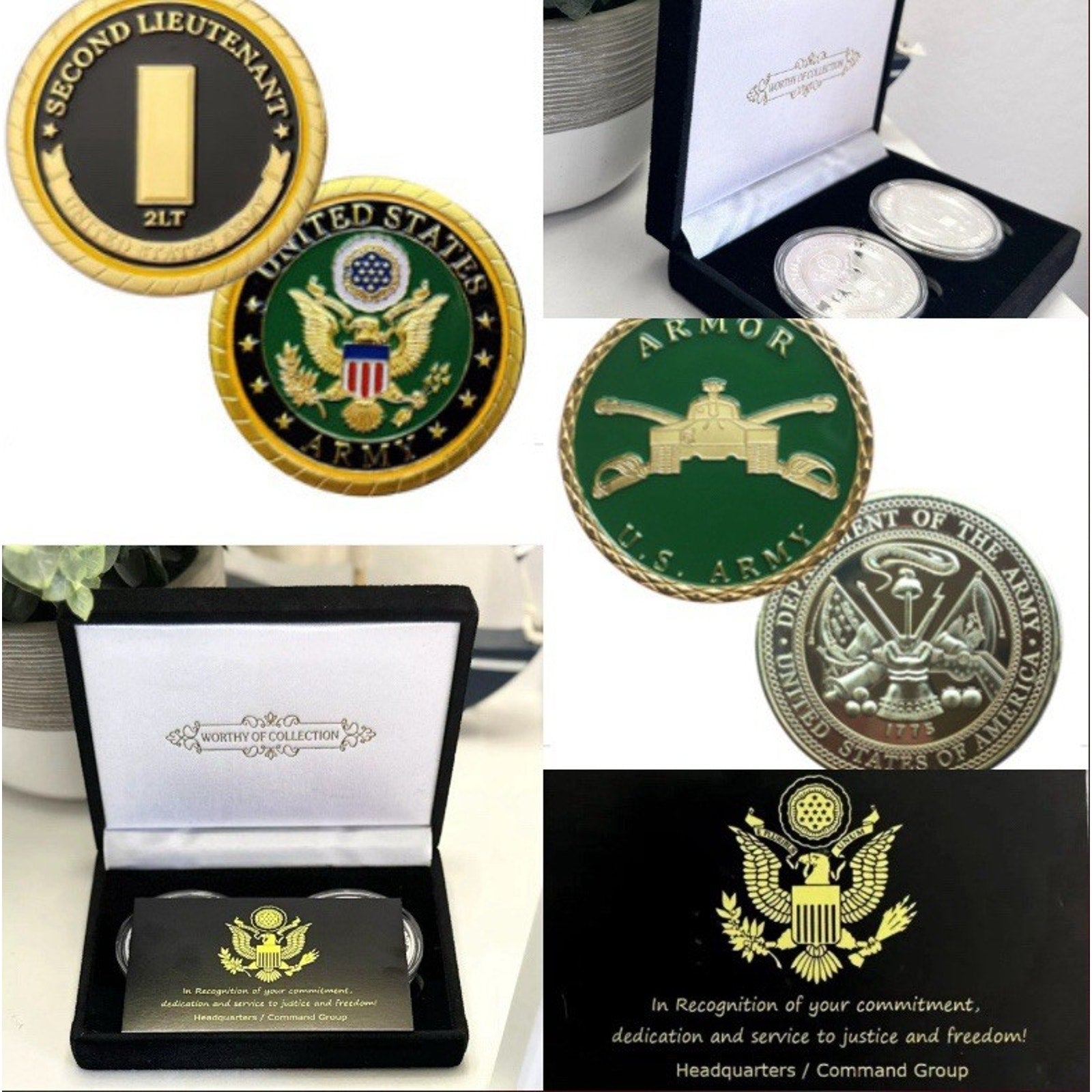 2pcs Army Rank 2LT 2nd O-2 And Armor Coin