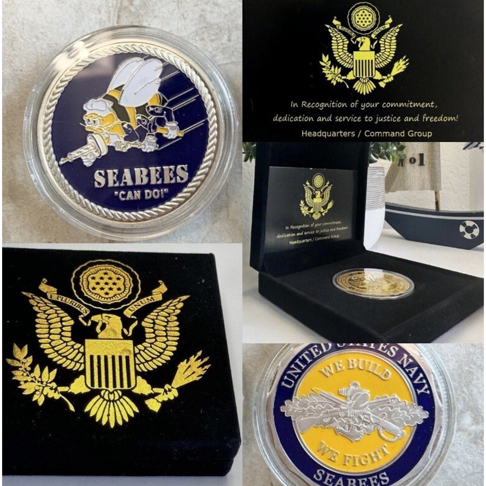 NEW U.S. Navy Seabees "We Build We Fight" Coin With Retirement Award