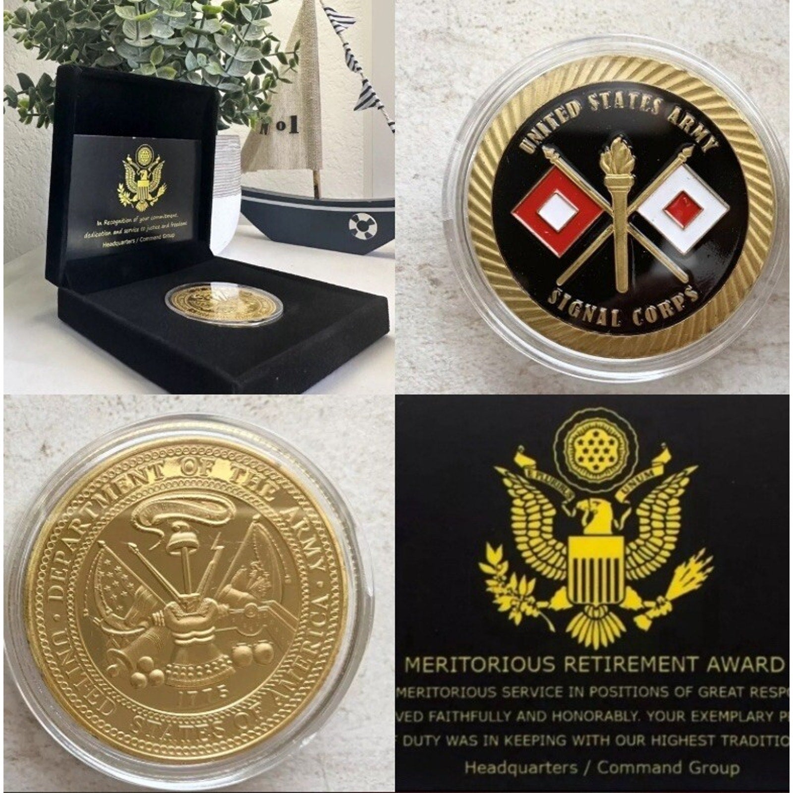 US ARMY SIGNAL CORPS Challenge Coin Ft. Goỏdon With Retirement Award