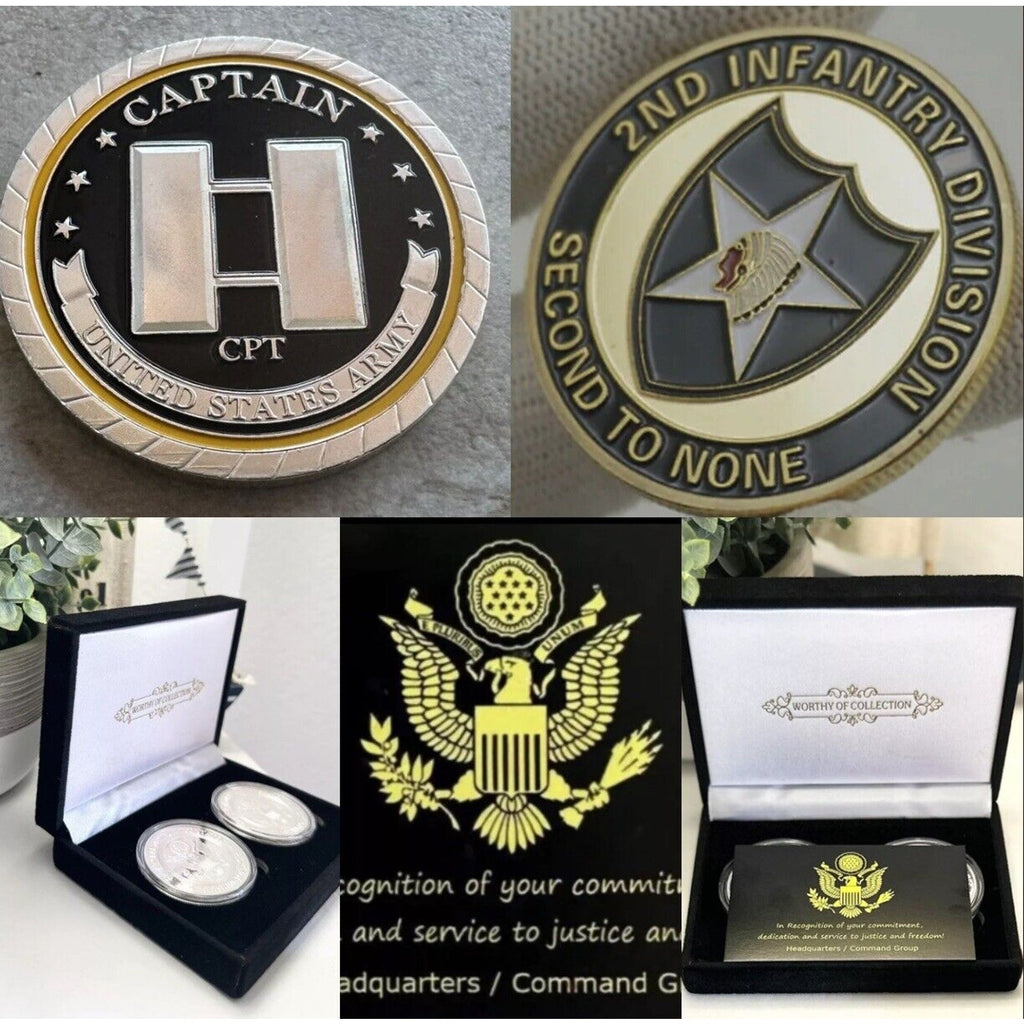2pcs Army Rank Captain O-3 And US MILITARY 2nd Infantry Airborne Division COIN