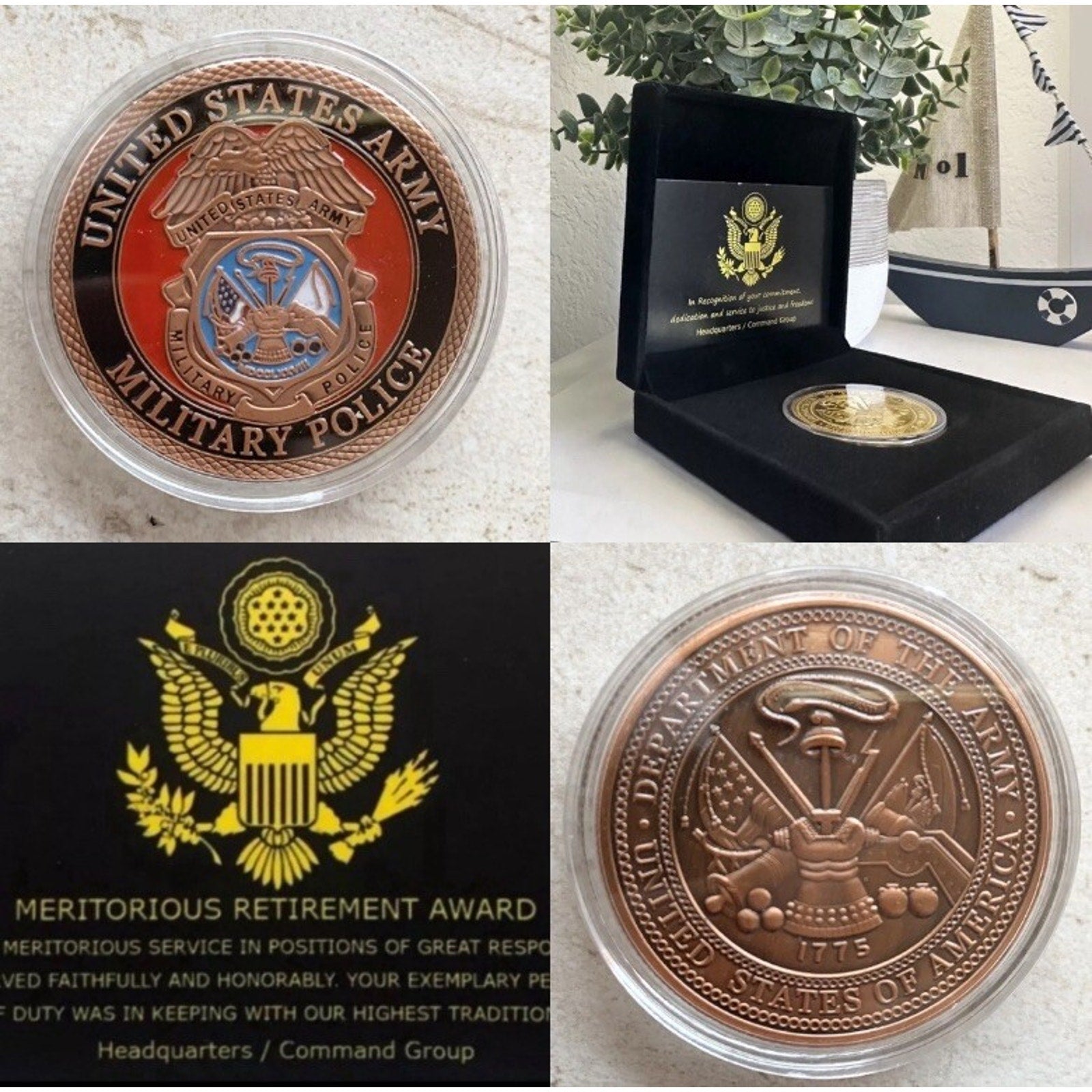 MP-Military Police Army CID Agent Coin-Gold PL US Army With Retirement Award